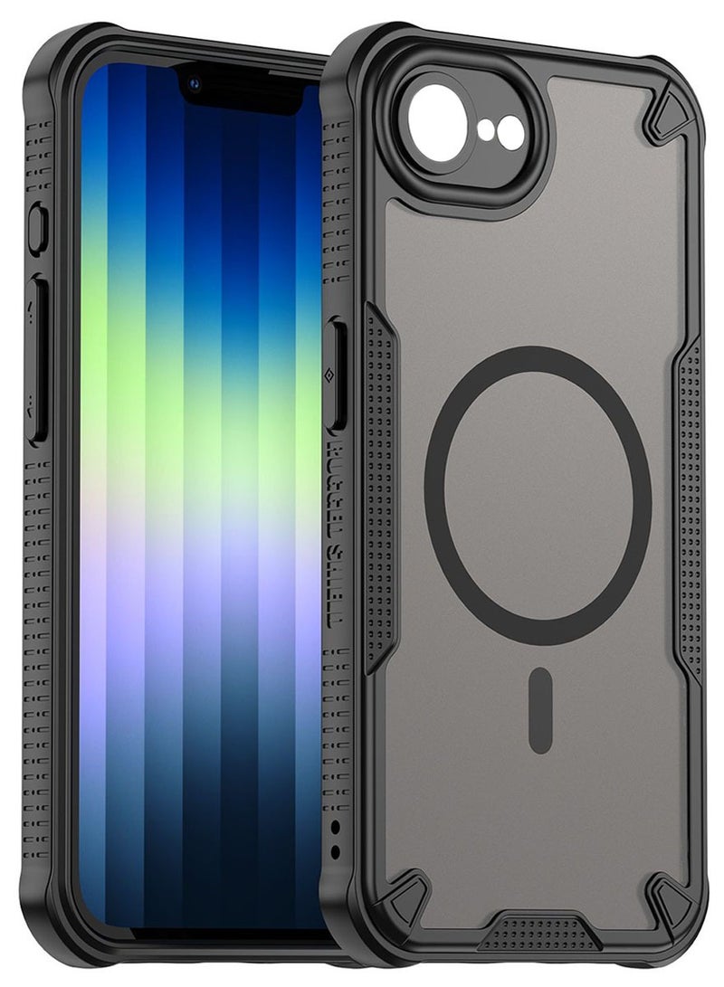 Magnetic Case Cover For iPhone 16e, Armor of Brushed Comfortable Oil Waterproof TPU+PC Soft Semi-translucentmatte Feel Cell Phone Protective Back Case for iPhone 16e, Black. - Image 1