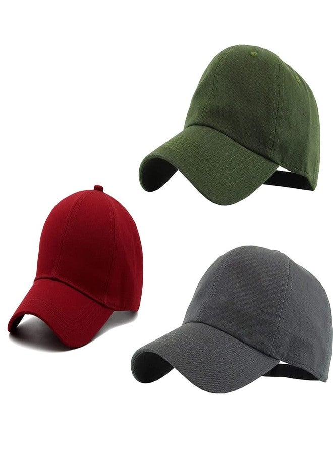 Malvina Combo of 3 Cotton Plain Baseball Cap with Adjustable Buckle for Boys & Girls Free Size (Maroon, Dark Green,Grey) - Image 1