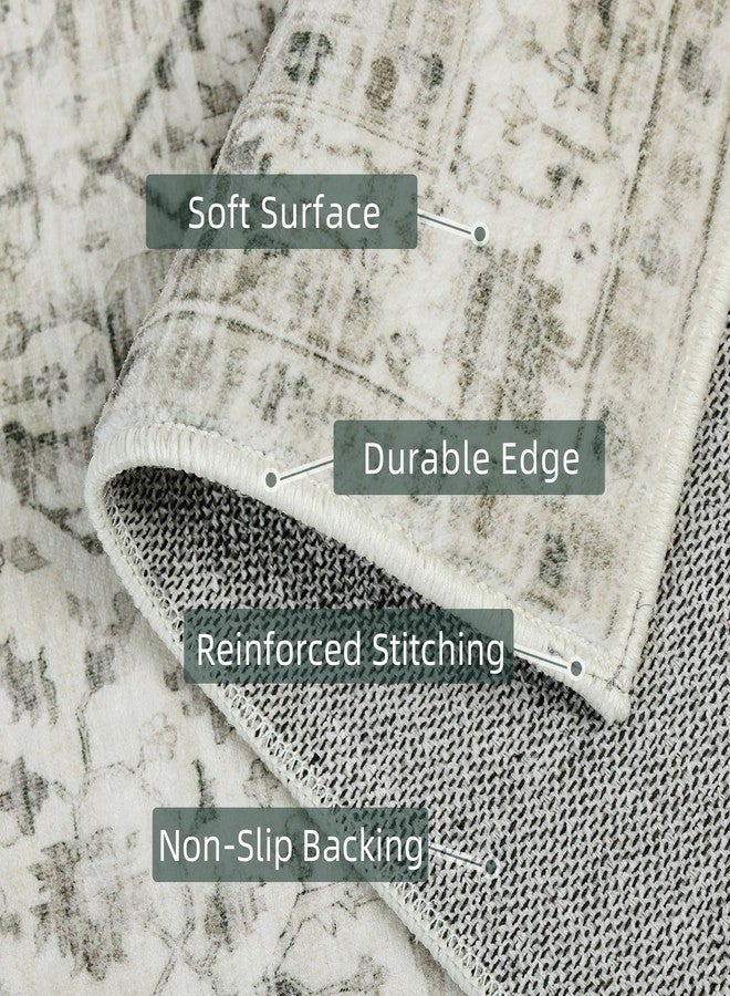 Deerly 3x7 Runner Rugs for Hallway Non-Slip Hallway Runner Rug with Rubber Backing Washable Rug Runner for Kitchen Bedroom Vintage Distressed Carpet (Border Cream) - Image 4