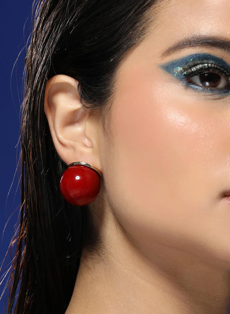 Sohi  Women The Chunky-Jacqueline Stud Earrings | Cherry Red & California Gold Colour | One-Size | Artificial Stone Alloy Material | Push Back Closure | Earrings For Casual & Evening Wear for Women | Best Price UAE