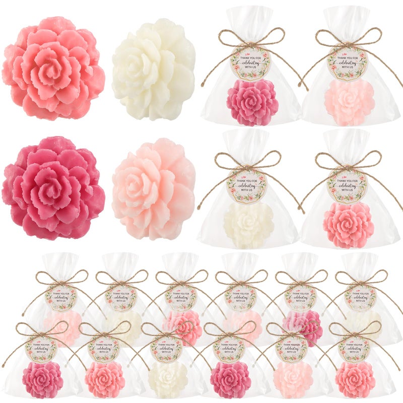 Demissle 20 Sets Baby Shower Favors Handmade Rose Flower Scented Soap Party Favors Gifts for Guests with Thank You Tags for Baby Bridal Shower Wedding Gender Reveal Party (Dark Pink) - Image 1