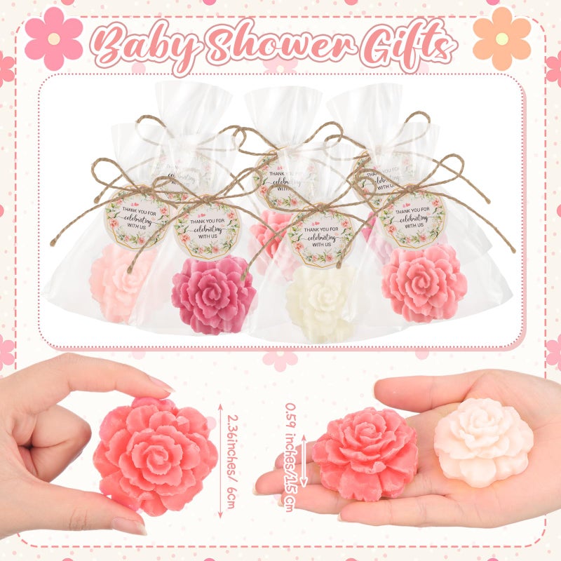 Demissle 20 Sets Baby Shower Favors Handmade Rose Flower Scented Soap Party Favors Gifts for Guests with Thank You Tags for Baby Bridal Shower Wedding Gender Reveal Party (Dark Pink) - Image 2