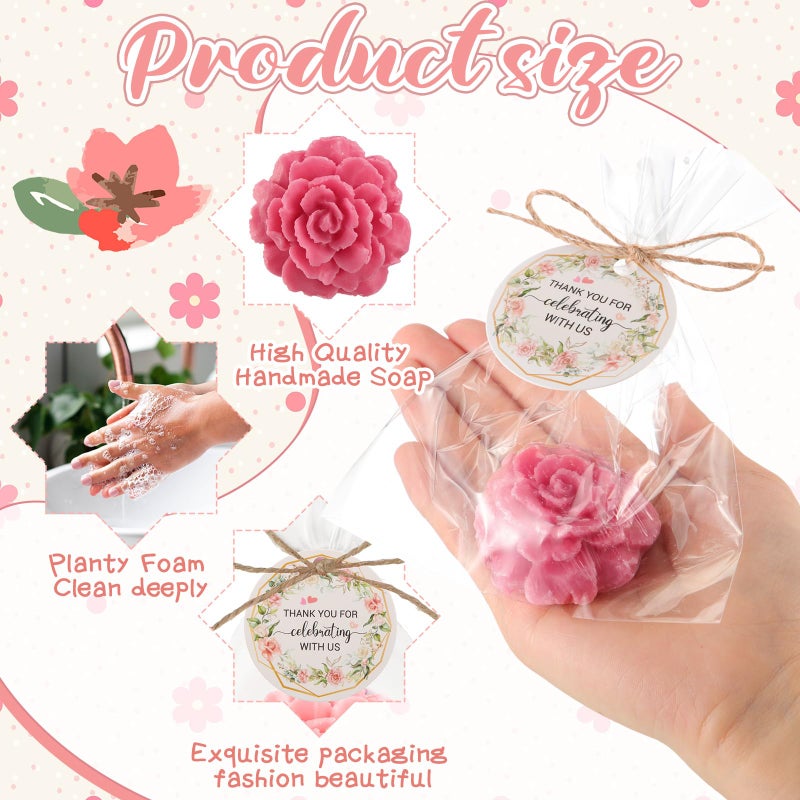 Demissle 20 Sets Baby Shower Favors Handmade Rose Flower Scented Soap Party Favors Gifts for Guests with Thank You Tags for Baby Bridal Shower Wedding Gender Reveal Party (Dark Pink) - Image 3