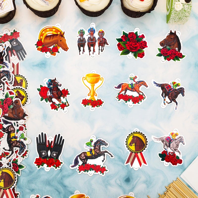 هواف Howaf 48 Kentucky Horse Derby Party Party يوفرون زينة كب كيك للخيول على لوازم Derby Day Party Roting for the Roses Cupcake Toppers Toanpicks for Kentucky Day - Image 4
