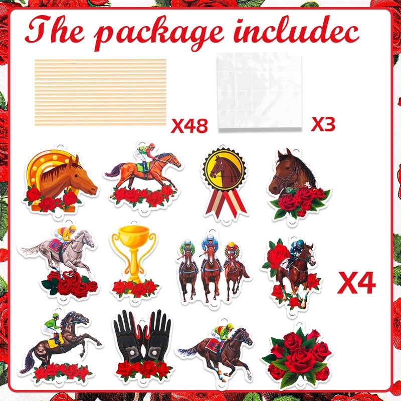 هواف Howaf 48 Kentucky Horse Derby Party Party يوفرون زينة كب كيك للخيول على لوازم Derby Day Party Roting for the Roses Cupcake Toppers Toanpicks for Kentucky Day - Image 3