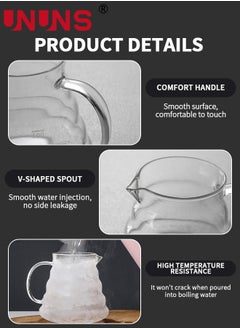 UNUNS Pour Over Coffee Maker,20oz Paperless Borosilicate Glass Carafe And Reusable Filter,Glass Coffee Pot,Manual Coffee Dripper Brewer  - Image 3