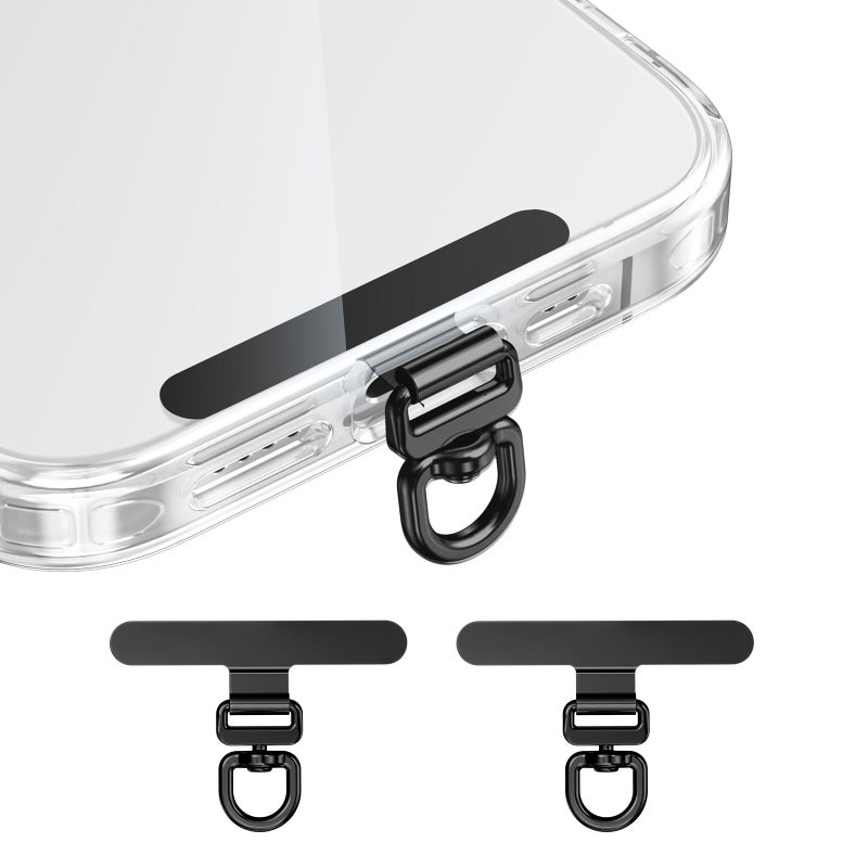 saxsion Phone Tether Tab & Lanyard Tab, 360Â° Swivel Clip - Ultra Thin Stainless Steel Universal Patch for All Phone Cases, No Block Charging (Black*2) - Image 1