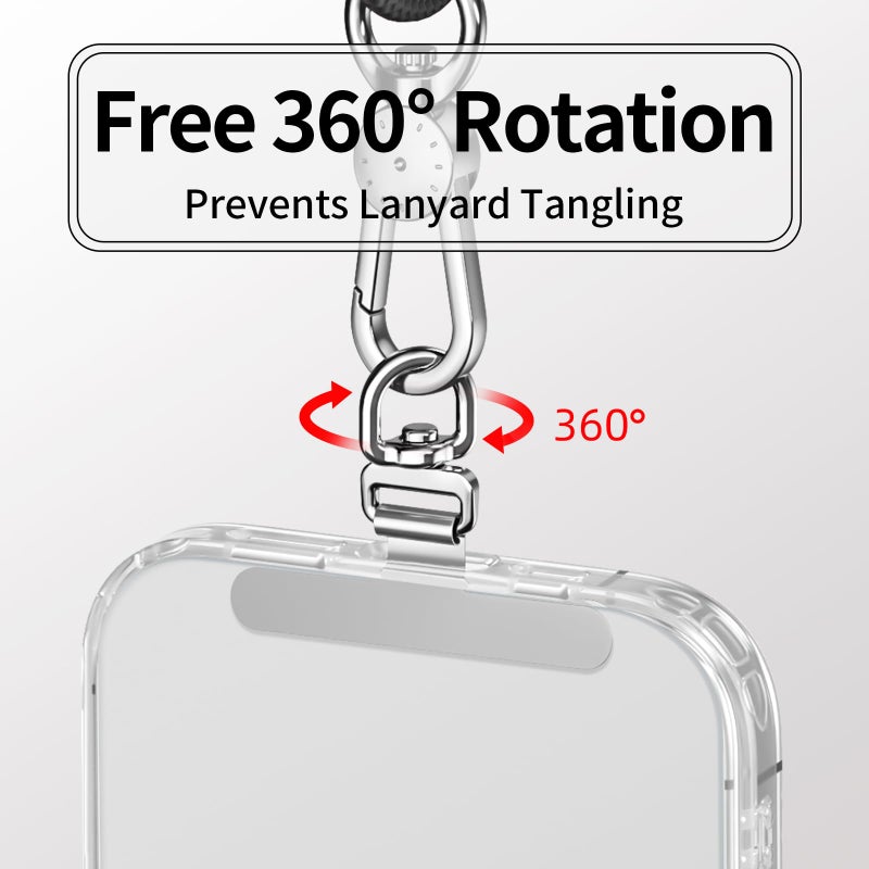 saxsion Phone Tether Tab & Lanyard Tab, 360Â° Swivel Clip - Ultra Thin Stainless Steel Universal Patch for All Phone Cases, No Block Charging (Black*2) - Image 4
