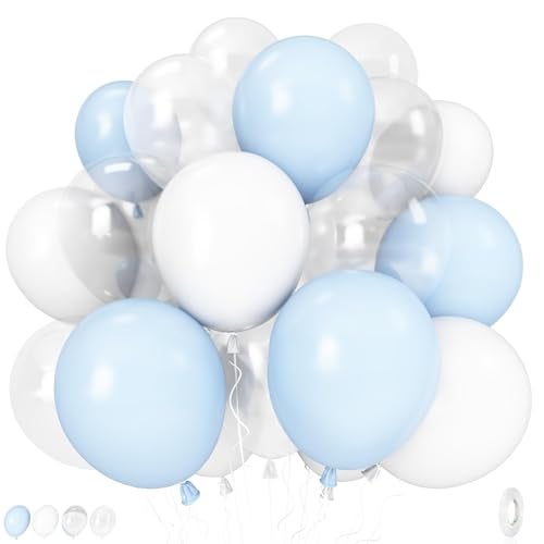 Govpy Pastel Blue and White Balloons 12 Inch 35PCS Light Baby Blue Pearl White with Clear Latex Balloon for Boys Birthday Bachelorette Party Bridal Baby Shower Winter Holiday Party Decorations Supplies - Image 1