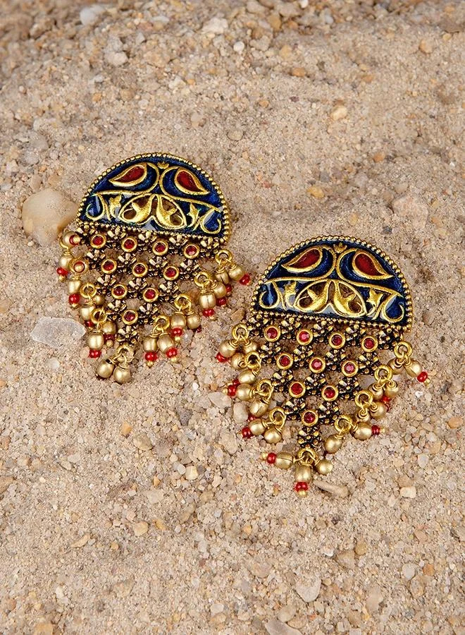 فويلا Arabian Nights Antique Oxidized Half Moon Golden Brass Earrings