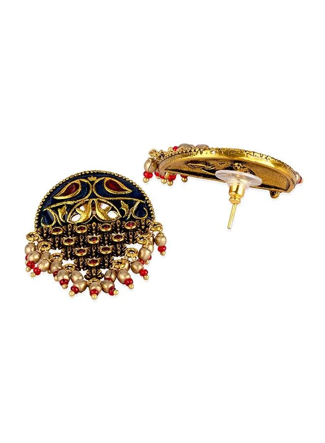فويلا Arabian Nights Antique Oxidized Half Moon Golden Brass Earrings