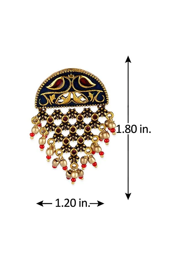 فويلا Arabian Nights Antique Oxidized Half Moon Golden Brass Earrings