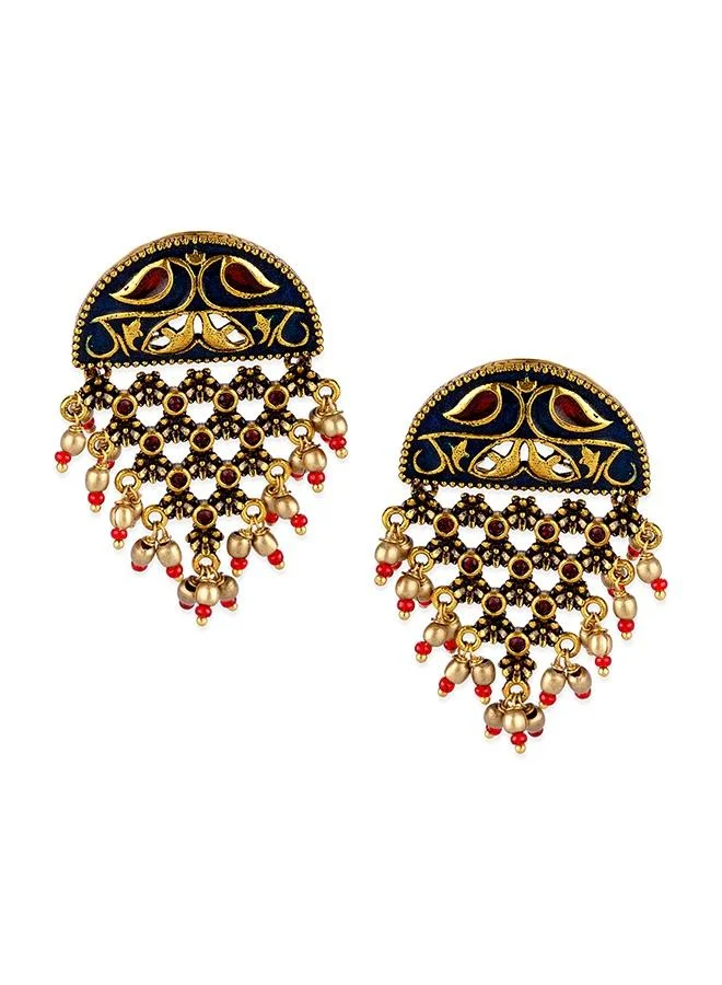 فويلا Arabian Nights Antique Oxidized Half Moon Golden Brass Earrings
