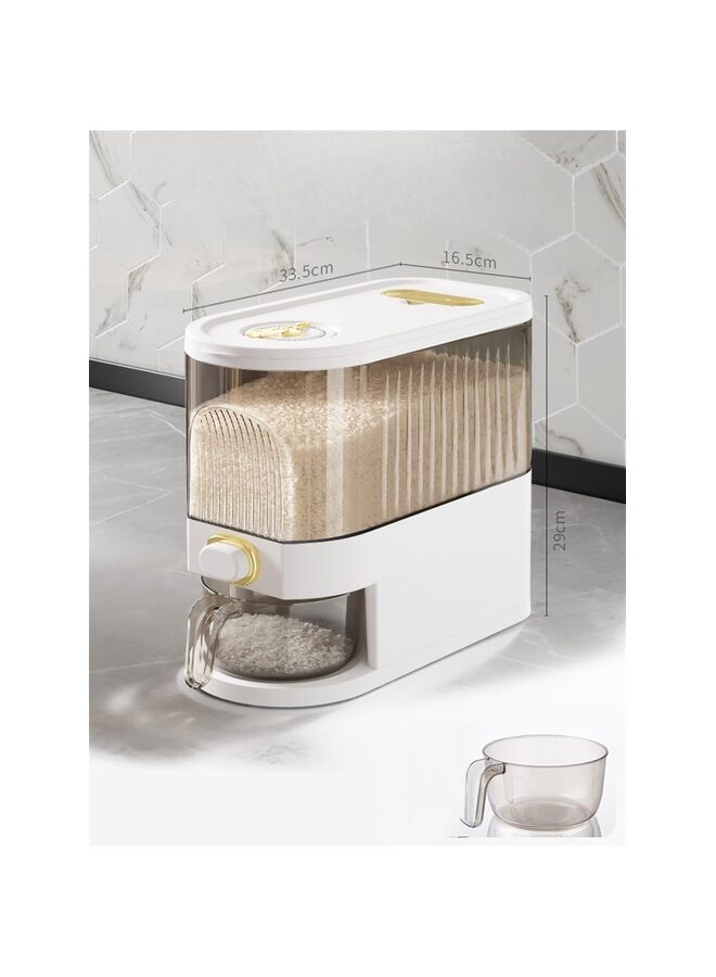 موزع أرز، موزع حبوب كبير شفاف مع غطاء ومقياس زمني، دلو توزيع طعام محكم الإغلاق مع أسطوانة قياس للأرز والذرة وحبوب البن والحبوب وفول الصويا ودقيق الشوفان (أبيض) - Image 2