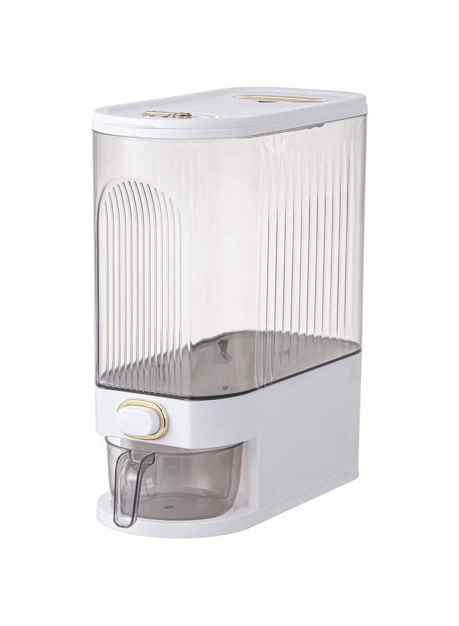 موزع أرز، موزع حبوب كبير شفاف مع غطاء ومقياس زمني، دلو توزيع طعام محكم الإغلاق مع أسطوانة قياس للأرز والذرة وحبوب البن والحبوب وفول الصويا ودقيق الشوفان (أبيض) - Image 1