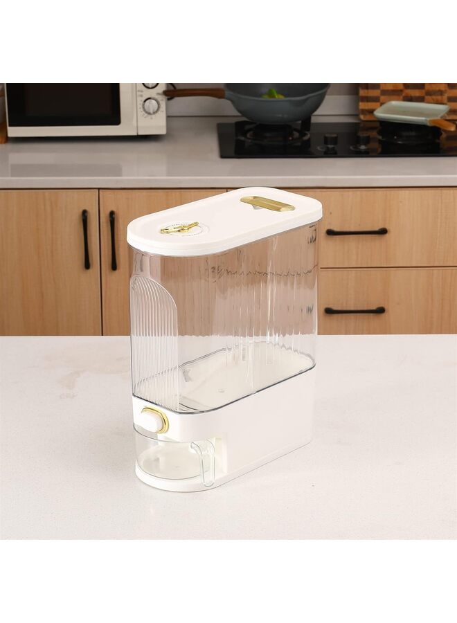 موزع أرز، موزع حبوب كبير شفاف مع غطاء ومقياس زمني، دلو توزيع طعام محكم الإغلاق مع أسطوانة قياس للأرز والذرة وحبوب البن والحبوب وفول الصويا ودقيق الشوفان (أبيض) - Image 3