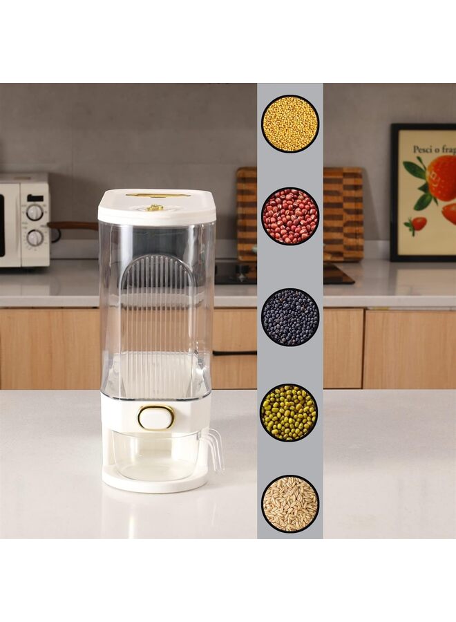 موزع أرز، موزع حبوب كبير شفاف مع غطاء ومقياس زمني، دلو توزيع طعام محكم الإغلاق مع أسطوانة قياس للأرز والذرة وحبوب البن والحبوب وفول الصويا ودقيق الشوفان (أبيض) - Image 5