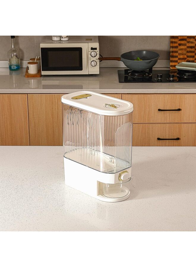 موزع أرز، موزع حبوب كبير شفاف مع غطاء ومقياس زمني، دلو توزيع طعام محكم الإغلاق مع أسطوانة قياس للأرز والذرة وحبوب البن والحبوب وفول الصويا ودقيق الشوفان (أبيض) - Image 4