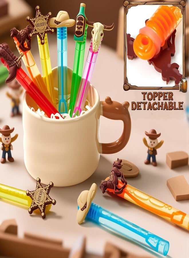 Winrayk Western Cowboy Party Favors, 24Pcs Self-designed Mini Bubble Wands for Kids Bubbles Bulk & Detachable Topper (6 Styles & Colors), Birthday Gift Pinata Filler Goodie Bag Stuffer Classroom Prize - Image 3