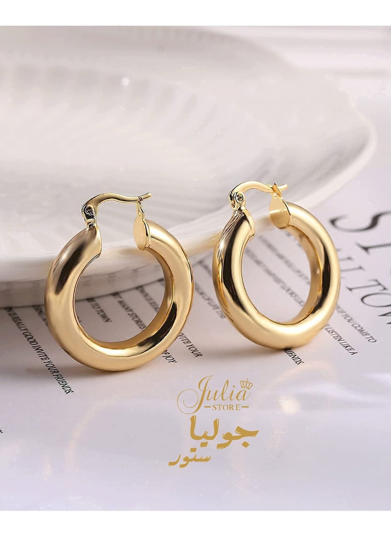 Julia Store 18K Gold Plated Big Hoop Earrings Thick Large Hypoallergenic Chunky Gold Hoops Earrings Huggie for Women By Julia Store  - Image 1