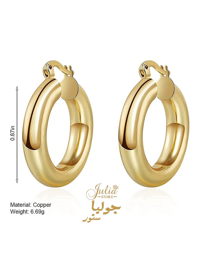 Julia Store 18K Gold Plated Big Hoop Earrings Thick Large Hypoallergenic Chunky Gold Hoops Earrings Huggie for Women By Julia Store  - Image 2