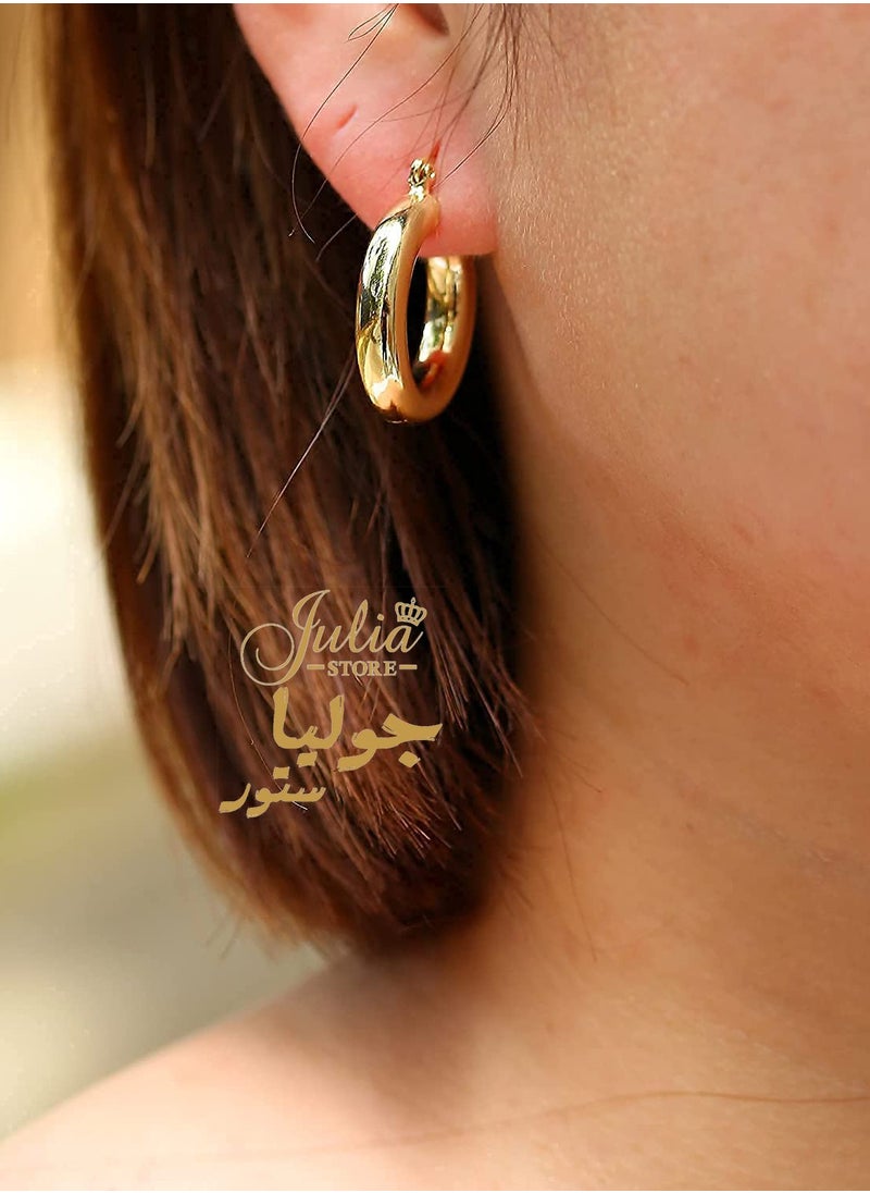 Julia Store 18K Gold Plated Big Hoop Earrings Thick Large Hypoallergenic Chunky Gold Hoops Earrings Huggie for Women By Julia Store  - Image 3