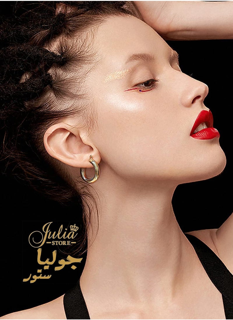 Julia Store 18K Gold Plated Big Hoop Earrings Thick Large Hypoallergenic Chunky Gold Hoops Earrings Huggie for Women By Julia Store  - Image 4