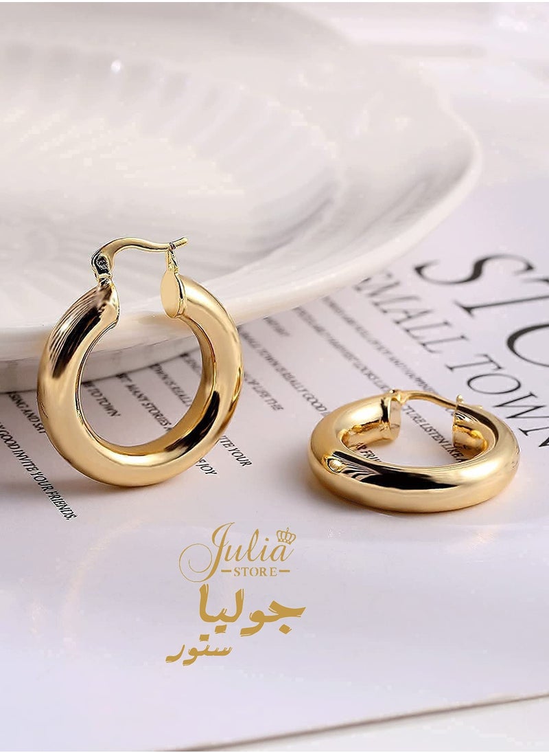Julia Store 18K Gold Plated Big Hoop Earrings Thick Large Hypoallergenic Chunky Gold Hoops Earrings Huggie for Women By Julia Store  - Image 5