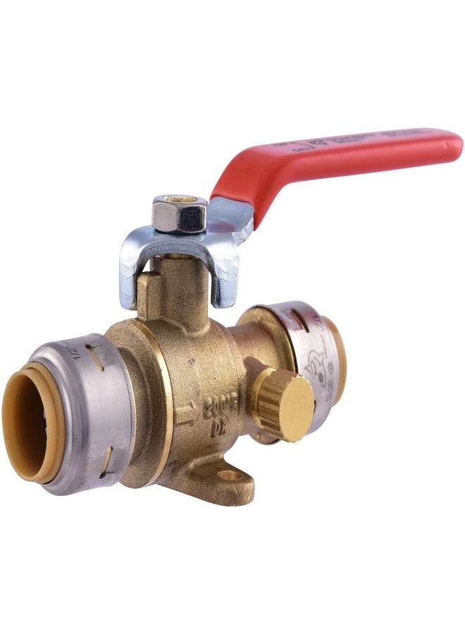 SharkBite Max 1/2 Inch Ball Valve with Drain Vent and Mounting Bracket, Push to Connect Brass Plumbing Fitting, PEX Pipe, Copper, CPVC, PE-RT, HDPE, UR24615A - Image 1