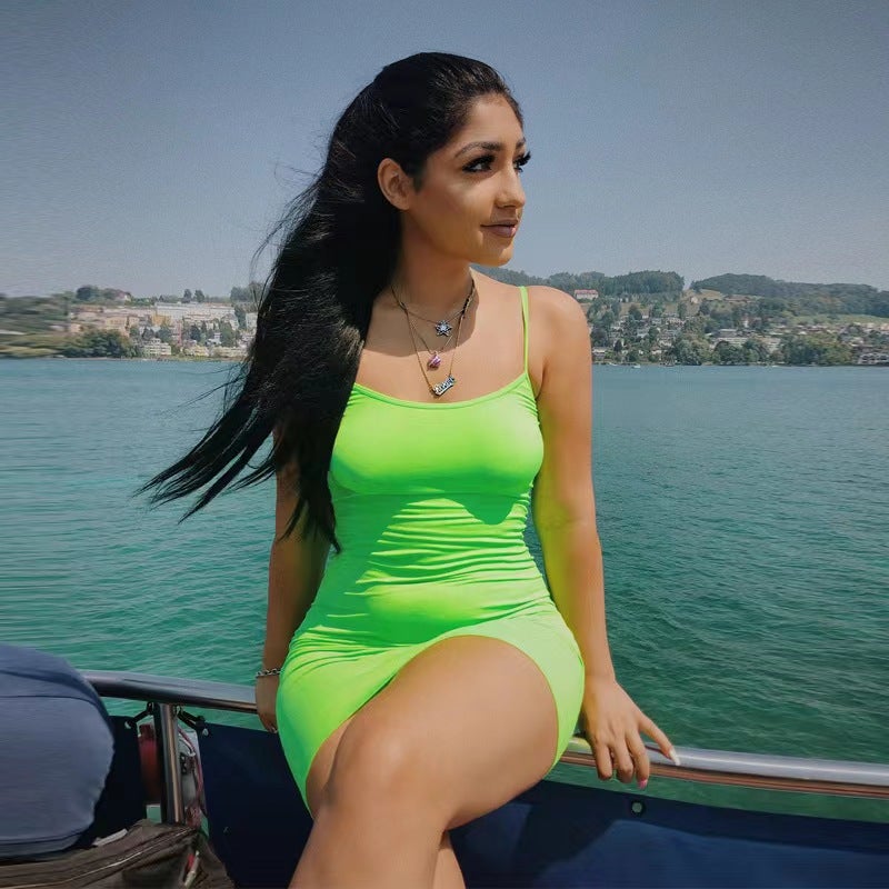 Sexy Bodycon Sundress Backless Beachwear Fruit Green 