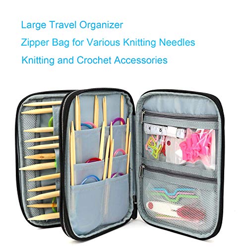 Weabetfu New Knitting Needls Case Without Hooks and Accessories,Zipper Storage Organizer Bag with Web Pockets for Various knitting Needles/Knitting Accessories/Crochet Hook Kit Tool,Lightweight,Easy to Hold - Image 2