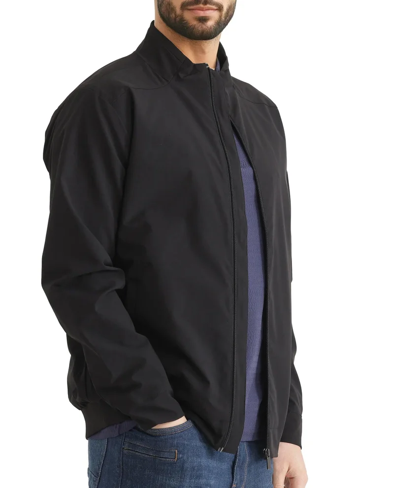 Rare Rabbit Men's High Neck Typography Back Print Jacket