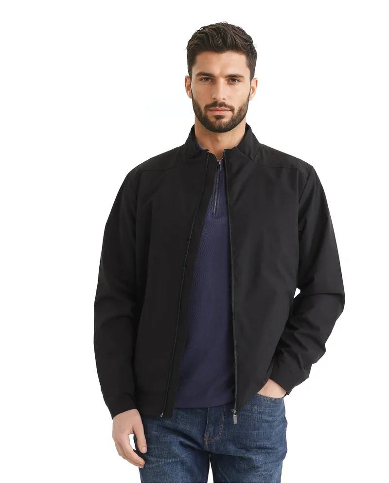 رير رابِت Men's High Neck Typography Back Print Jacket