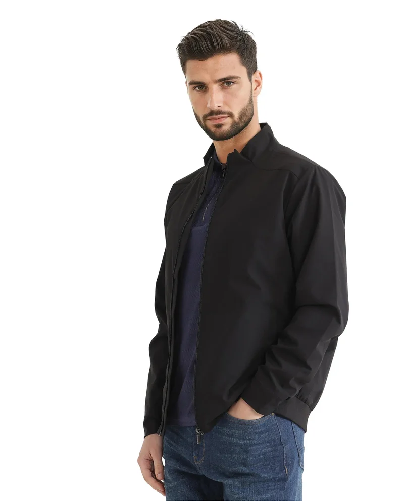 Rare Rabbit Men's High Neck Typography Back Print Jacket