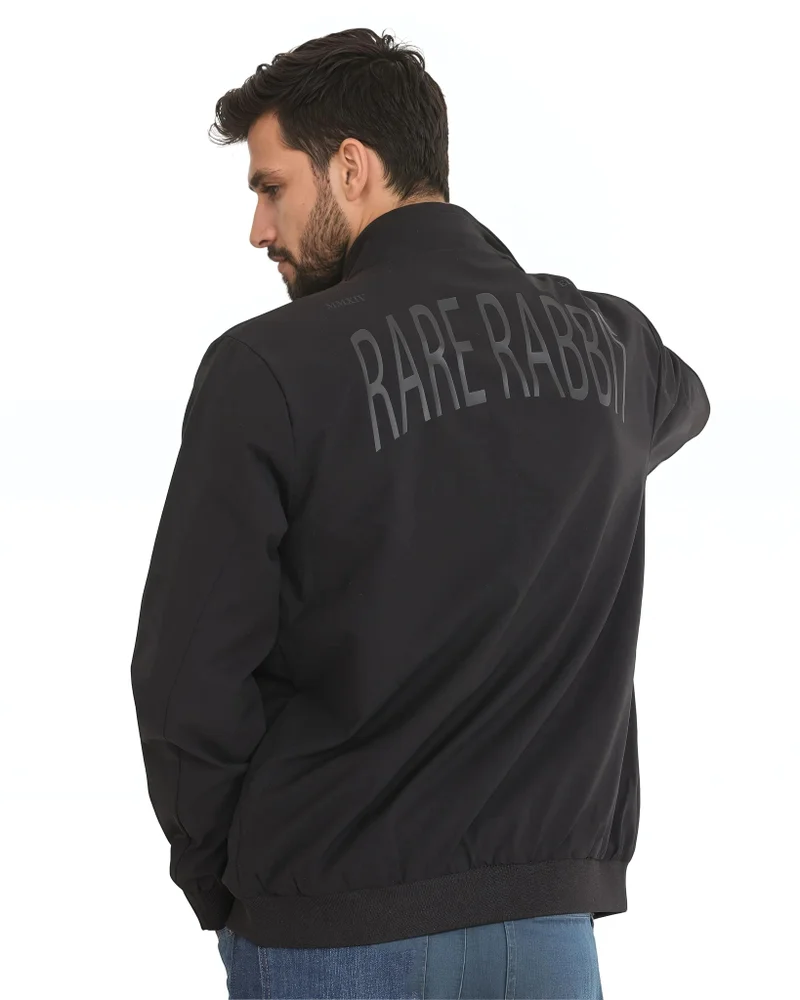 رير رابِت Men's High Neck Typography Back Print Jacket