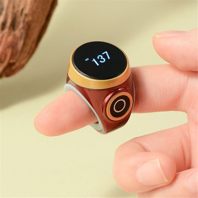 Smart Digital Counting Ring: Red Touch-Sensitive OLED 4-Digit Screen - Waterproof Auto-Lock Adjustable Silicone Band for Muslim Prayer & Daily Counting - Image 4