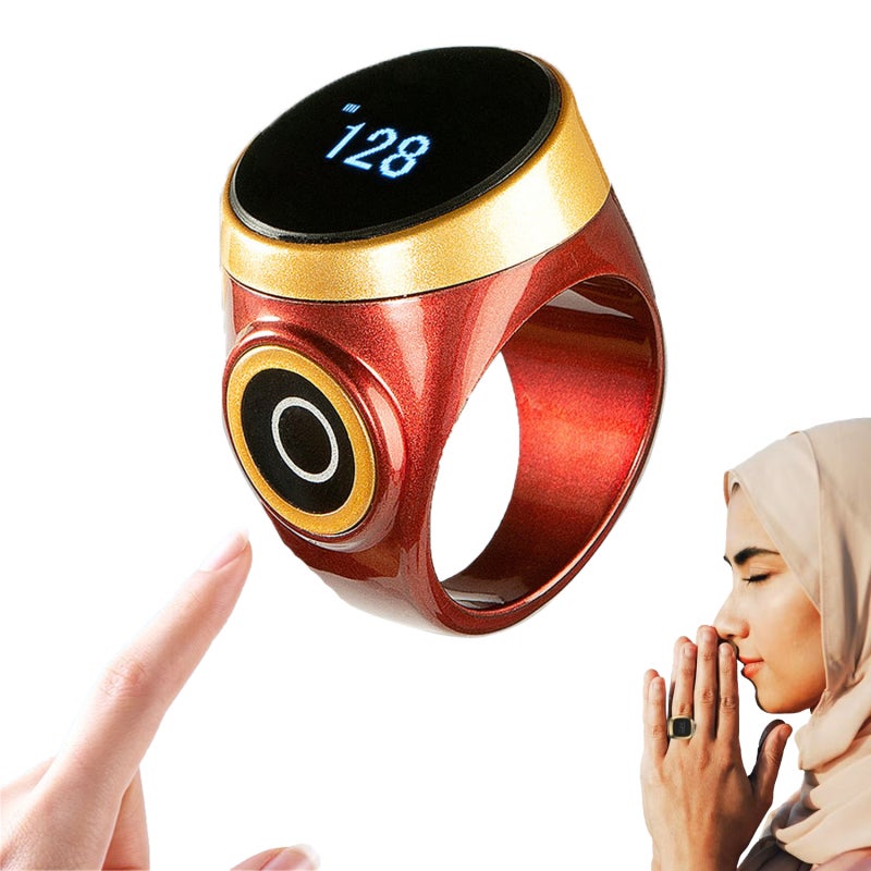 Smart Digital Counting Ring: Red Touch-Sensitive OLED 4-Digit Screen - Waterproof Auto-Lock Adjustable Silicone Band for Muslim Prayer & Daily Counting - Image 1