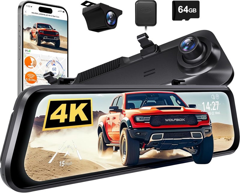 WOLFBOX G850 PRO 4K Mirror Dash Cam with ADAS, BSD, and 5.8GHz WiFi - Image 1