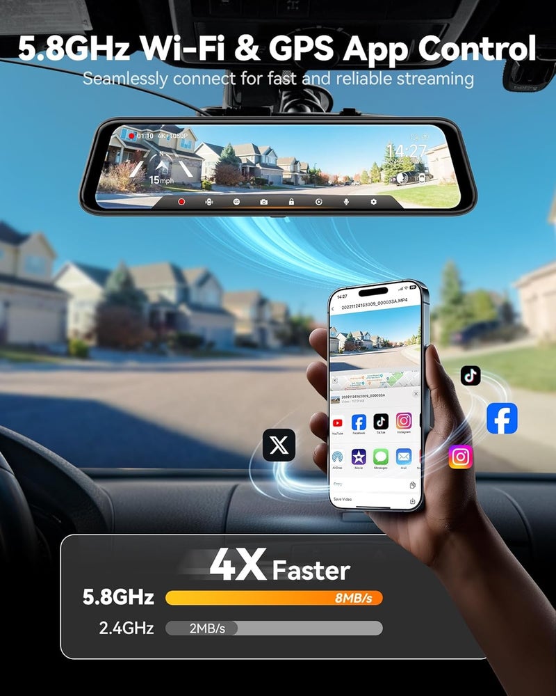 WOLFBOX G850 PRO 4K Mirror Dash Cam with ADAS, BSD, and 5.8GHz WiFi - Image 5