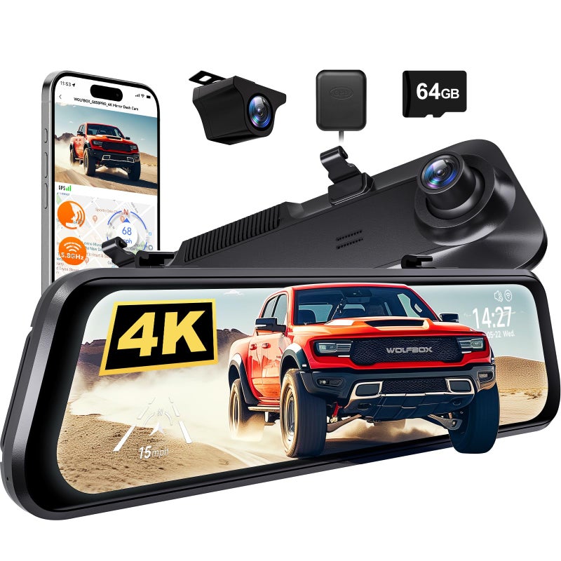 WOLFBOX كاميرا مرآة WOLFBOX G850 PRO 4K مع ADAS و BSD و WiFi بتردد 5.8GHz - Image 2