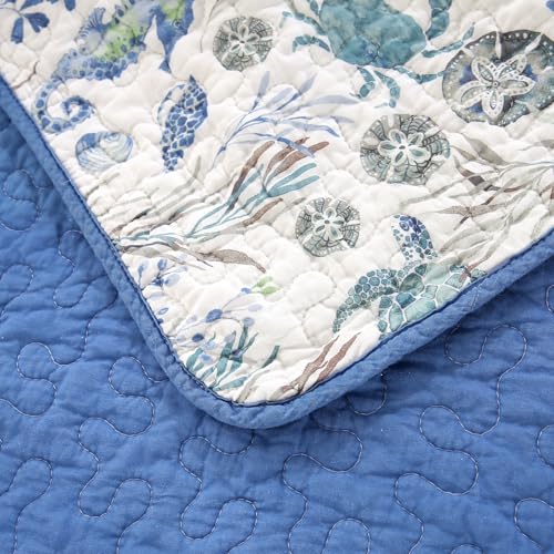 SUCSES Nautical Quilt 3Pcs Queen Size Cotton Coastal Bedding Set Sea Turttle Seahorses Coverlet Soft Oversized Bedspread for Beach Theme Room Decor - Image 5