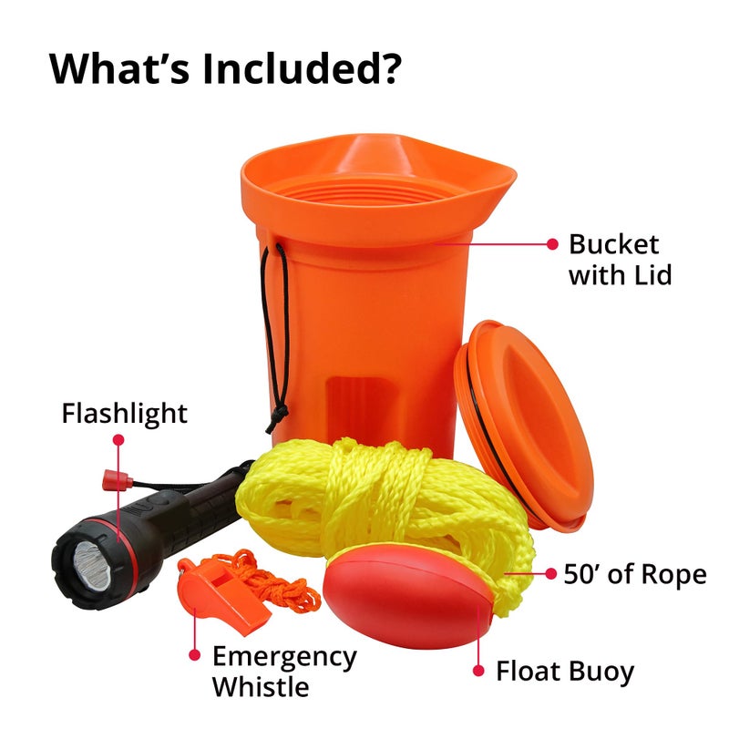 SeaSense Boat Bailer Safety Kit – Dry Storage for Emergency Gear, 1.5 Liters – Includes 50’ of Rope, Float Buoy, Whistle & Flashlight – Great for Small Boats, Pontoons, Kayaks & Fishing Vessels - Image 3