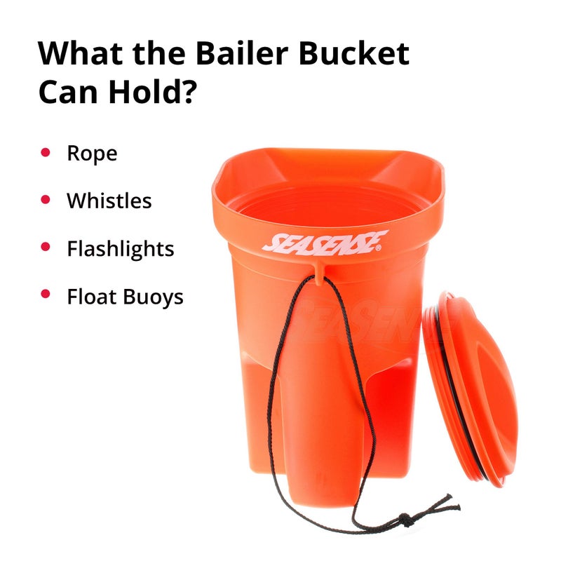 SeaSense Boat Bailer Safety Kit – Dry Storage for Emergency Gear, 1.5 Liters – Includes 50’ of Rope, Float Buoy, Whistle & Flashlight – Great for Small Boats, Pontoons, Kayaks & Fishing Vessels - Image 4