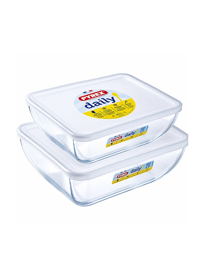 بيريكس Pyrex Daily 2-Piece Rectangular Roaster Set with Lids, 2.2L and 1.3L Borosilicate Glass Baking Dishes, Oven Safe, Microwave Safe, Fridge & Freezer Storage Containers - Image 1