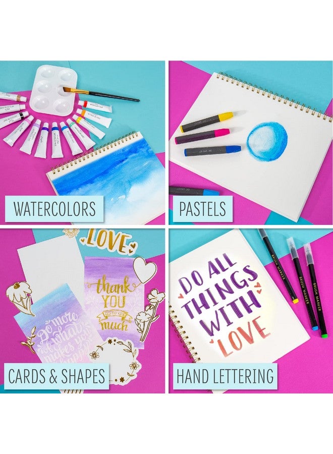 STMT DIY Designer Art Studio by Horizon Group USA, Kit Includes 40+ Art Making Essentials.Water Colors,Oil Pastels,Brush Markers,Spiral Art Pad & More, Gold - Image 3