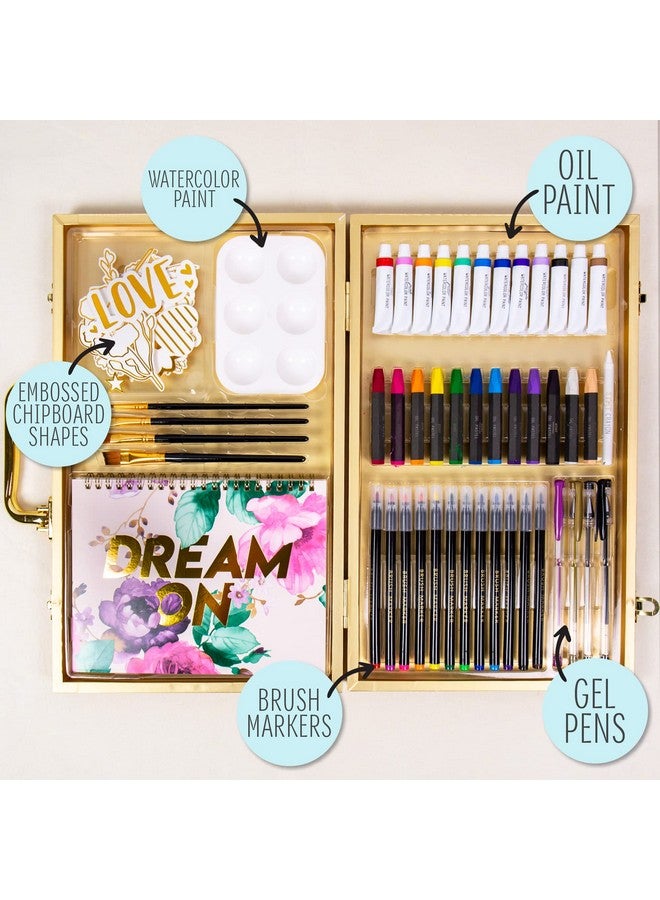 STMT DIY Designer Art Studio by Horizon Group USA, Kit Includes 40+ Art Making Essentials.Water Colors,Oil Pastels,Brush Markers,Spiral Art Pad & More, Gold - Image 5