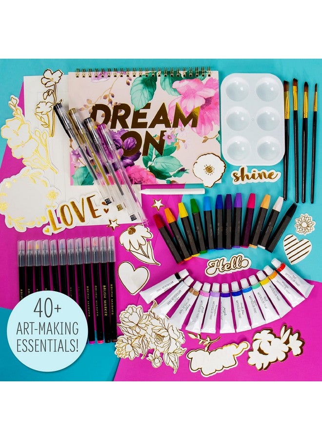 STMT DIY Designer Art Studio by Horizon Group USA, Kit Includes 40+ Art Making Essentials.Water Colors,Oil Pastels,Brush Markers,Spiral Art Pad & More, Gold - Image 2