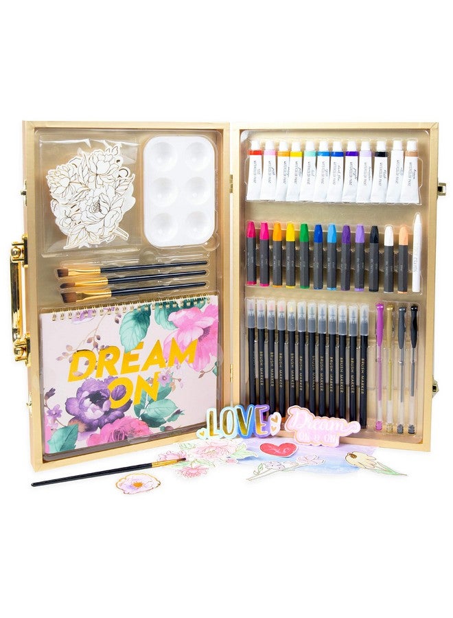 STMT DIY Designer Art Studio by Horizon Group USA, Kit Includes 40+ Art Making Essentials.Water Colors,Oil Pastels,Brush Markers,Spiral Art Pad & More, Gold - Image 1