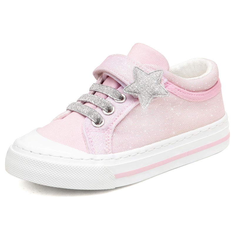 Toandon Toddler Girls Kids Sneakers Glitter Walking Shoes Child Straps Buckle Hoop and Loop Low Top Non Slip Lightweight Sparkly Breathable Casual Fashion Outdoor Pink Star Size 10 - Image 1