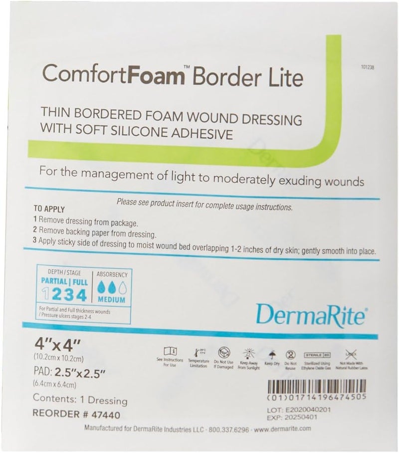 Dermarite Industries Comfort Foam with Border Lite Thin Foam with Silicone 4x4 10 Count - Image 2